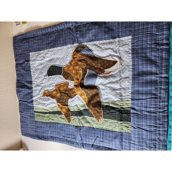 PEM AMERICA Blue Plaid Ducks in Flight Log Cabin STANDARD Pillow Shams- set of 2 - Picture 4 of 8